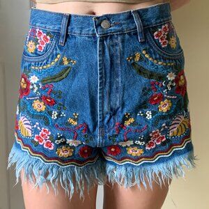 Farm Rio embroidered denim shorts